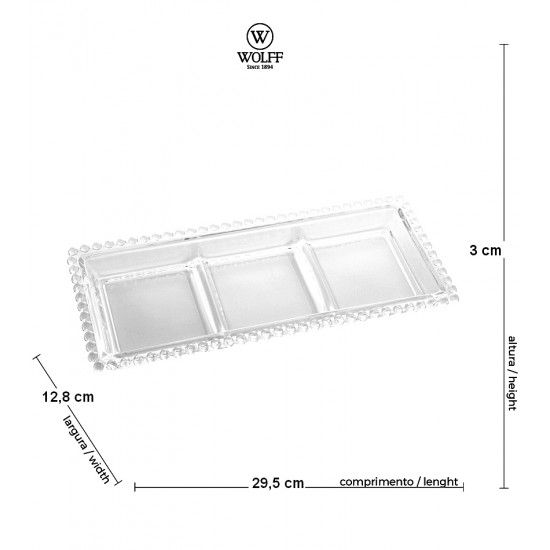 Petisqueira 29,5cm Por 12,8cm Pearl Em Cristal Ecológico Wolff Com 3 Divisões